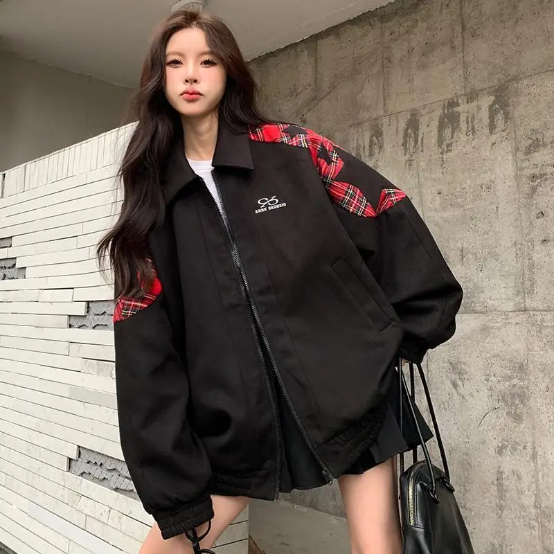 

Stitching Contrasting Color Baseball Uniform 2024 Autumn New American Retro Korean Style Zipper Loose Versatile Women Jacket