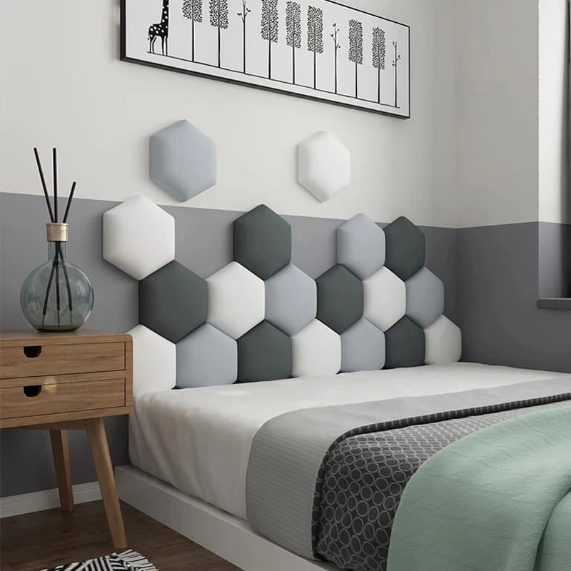 Hexagonal Bed Headboard Anti-collision Wall Panels 3D Wall Stickers Cabecero Cama 135 Bed Head Tete De Lit Head Board