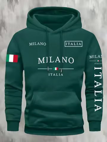 Moletom Unissex ITALIA MILANO para Atividades ao Ar Livre, Casual, Esportivo, Férias, Tendência Primavera, Outono, Inverno, Casal