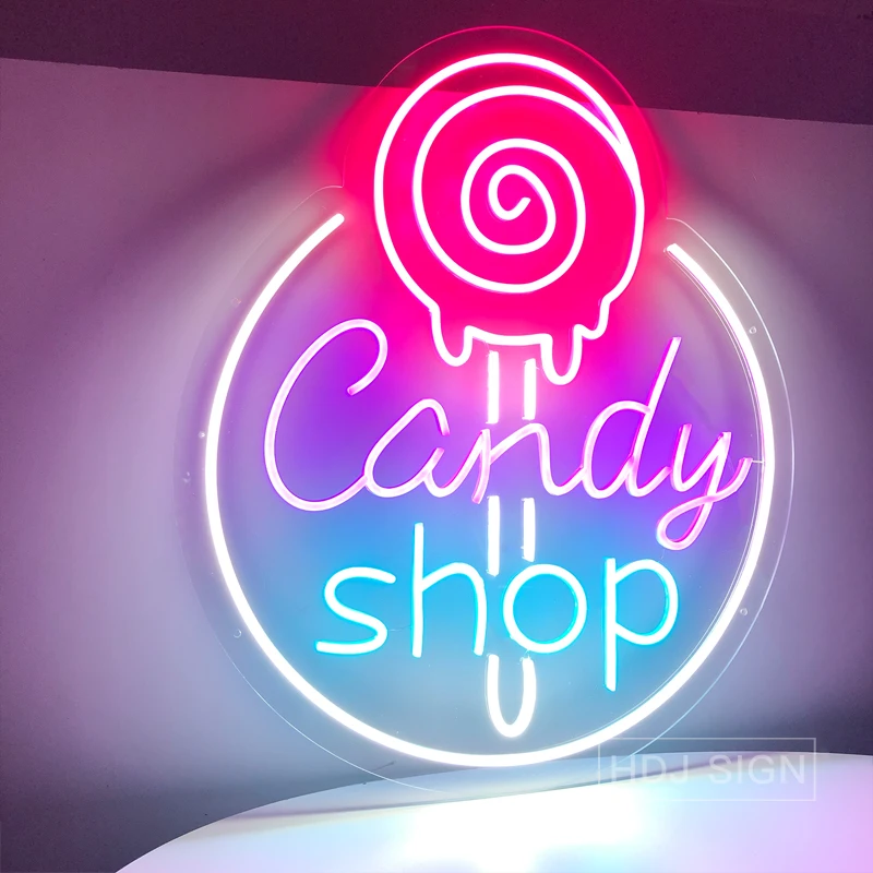 Lollipop Candy Shop Neon Sign Shop Store Wall Decor Led Light for Party Bedroom Wall Hanging Neon Lights Custom Store Signage