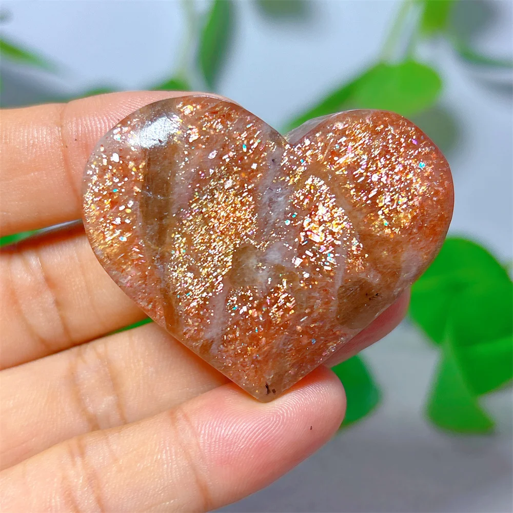 Gold Sunstone Heart Natural Crystal Quartz Minerals Stone Home Decoritems Reiki Garden Love Gifts Energy Healing Lucky