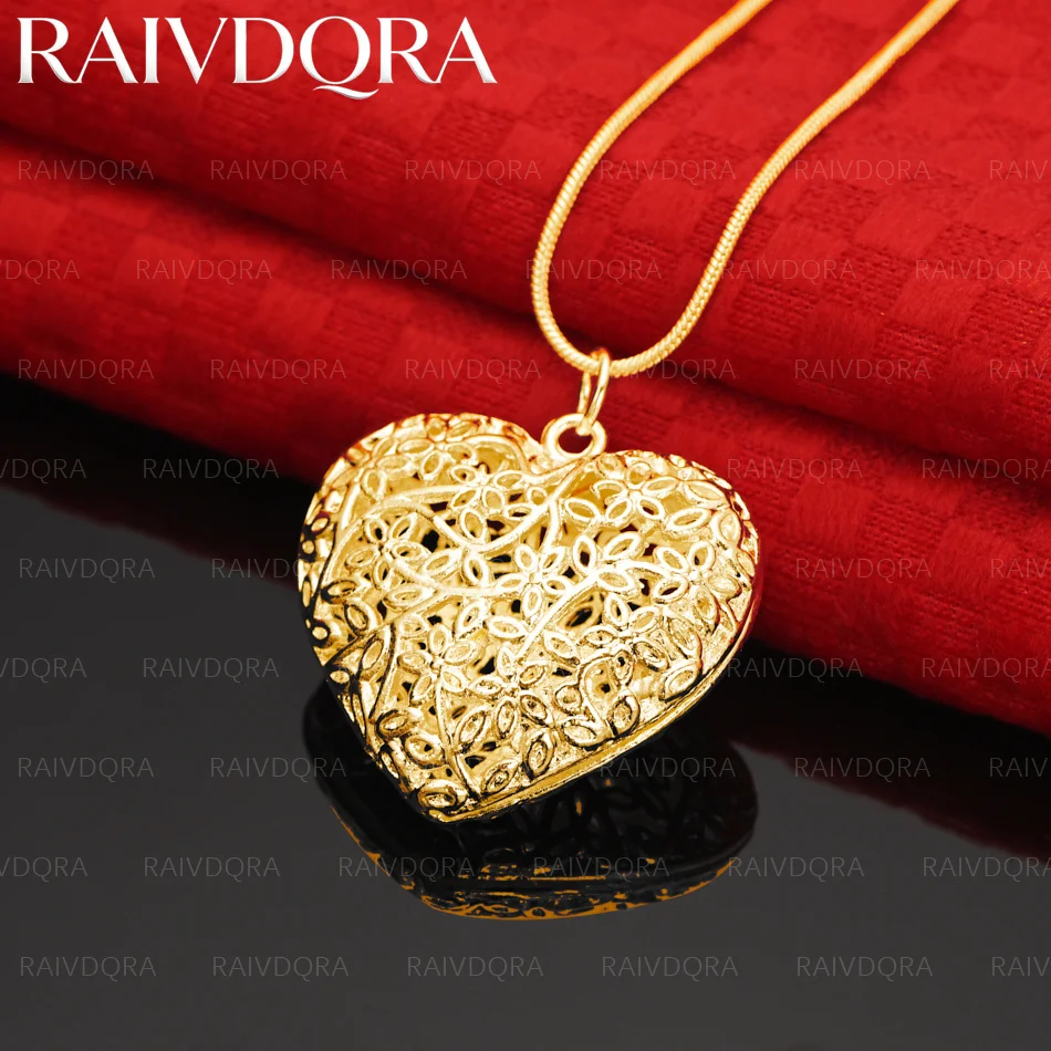18K Gold Plated Hollow Heart Pendant Necklace For Women Anniversary Gift Popular Wild Fashion Romantic