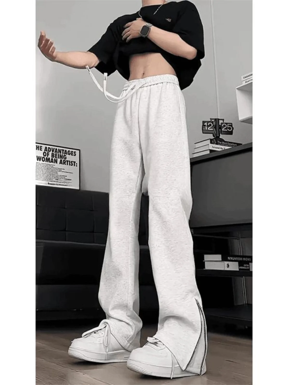 

Cleanfit American Sle Floral ey Casual Pants Men's Autumn Side Zipper Spor Sweatpants High Street Cool Long Trousers