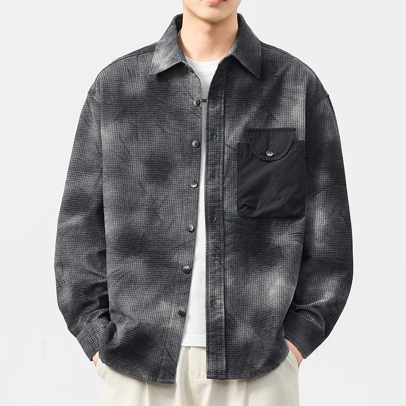 Plus Size Cargo Shirt Men Streetwear Fashion Loose Casual Long Sleeve Oversize Shirts Cardigan Blouses Coat