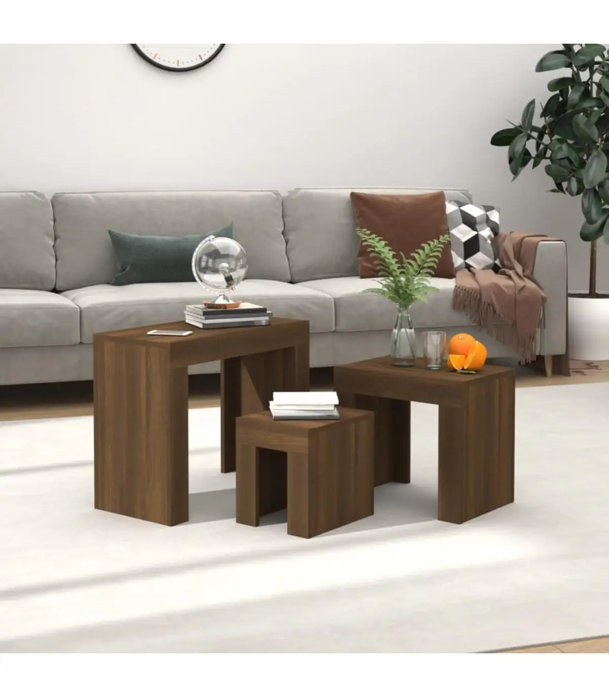 Coffee tables stackable center Tables 3 PCs brown oak plywood