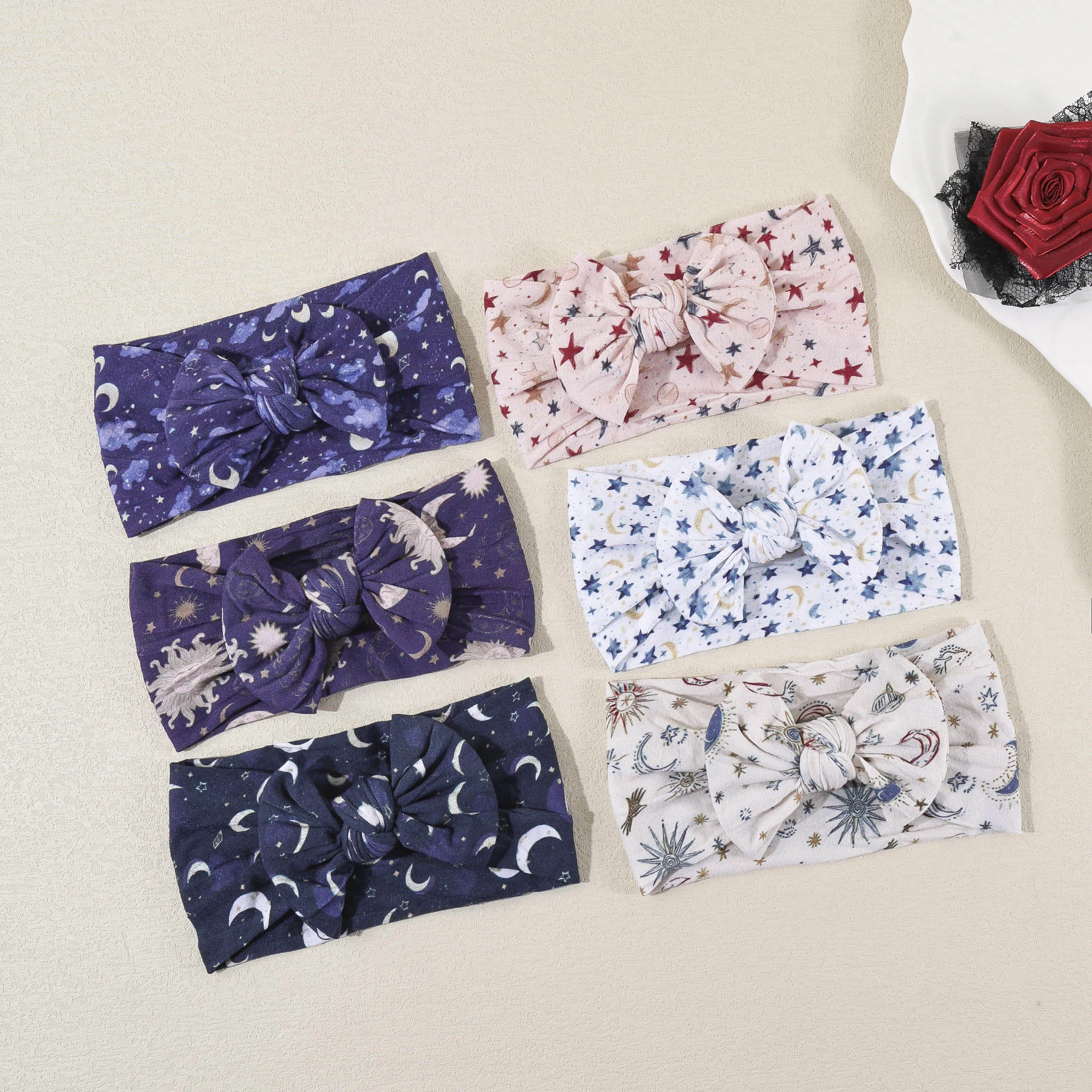 24pc Crescent Moon & Star Nylon Headbands Set for Kids Girls Ramadan Hair Accessories Lantern Print Baby Headband Pack