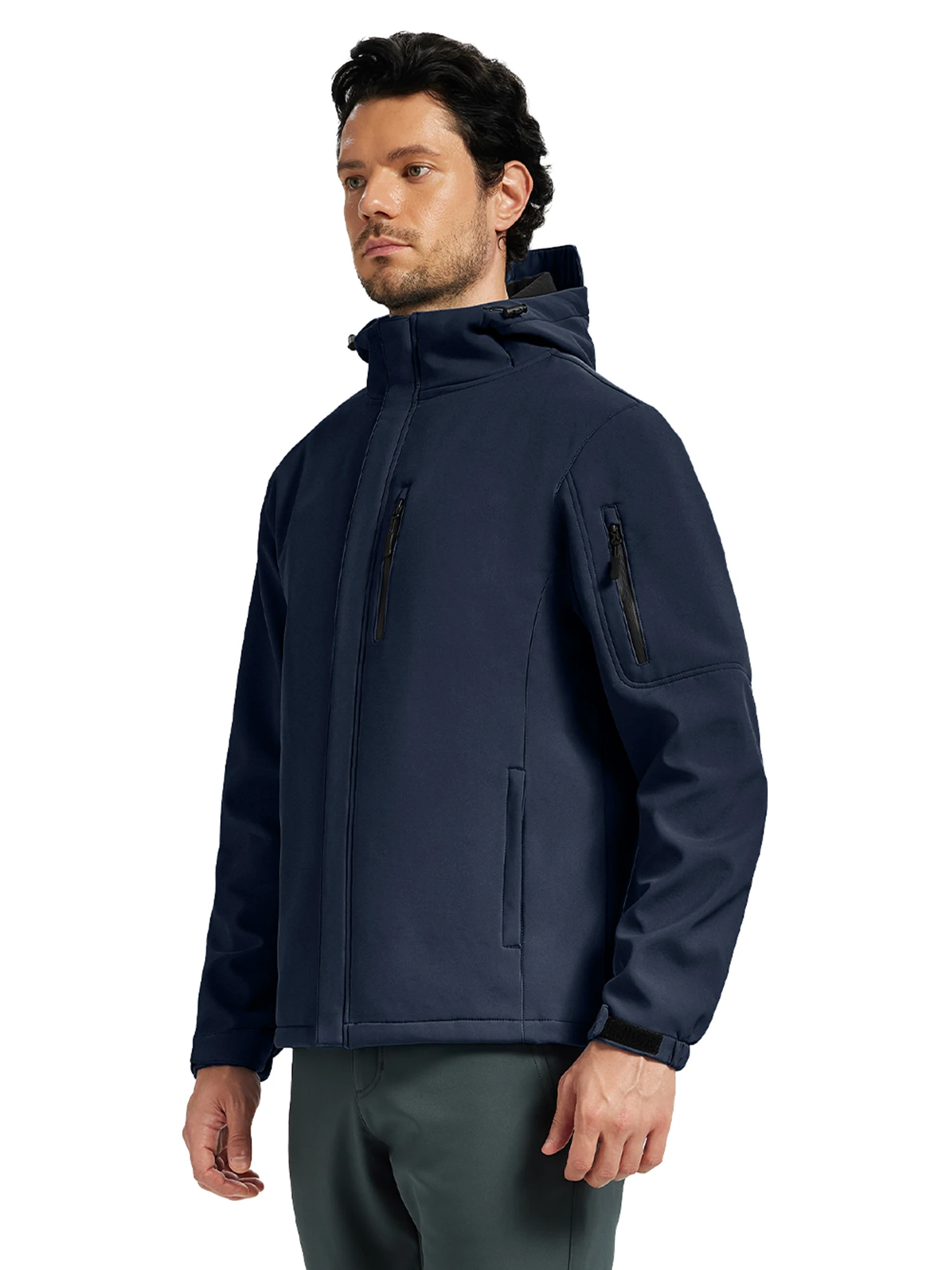 Winter Men's Fleece Lined Softshell Jacket, Lightweight Waterproof Windbreaker Shell Hooded Jacket Outdoor Hiking Camping