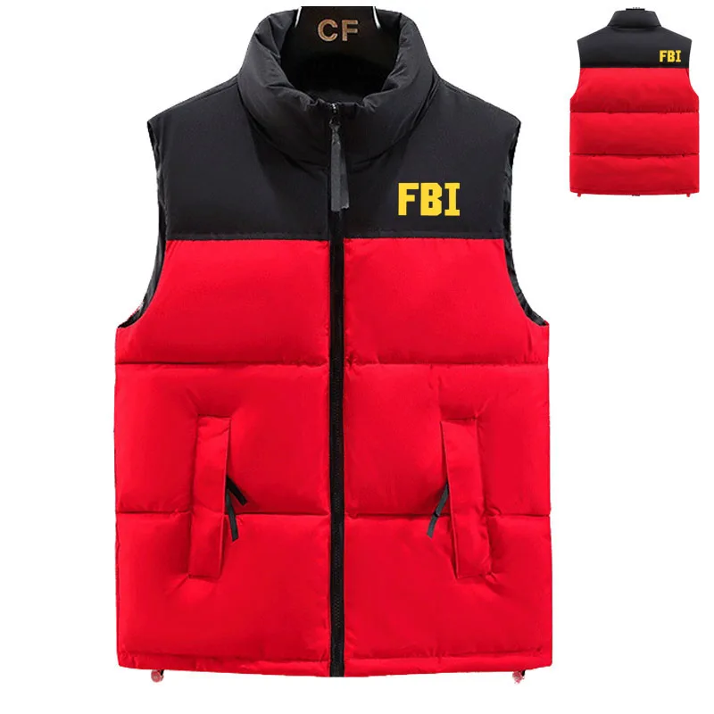 Verdicken Herren Daunen Baumwoll jacke Fbi Print Farbkontrast Design Herren High-End Daunen weste hochwertige Herren Baumwoll jacke