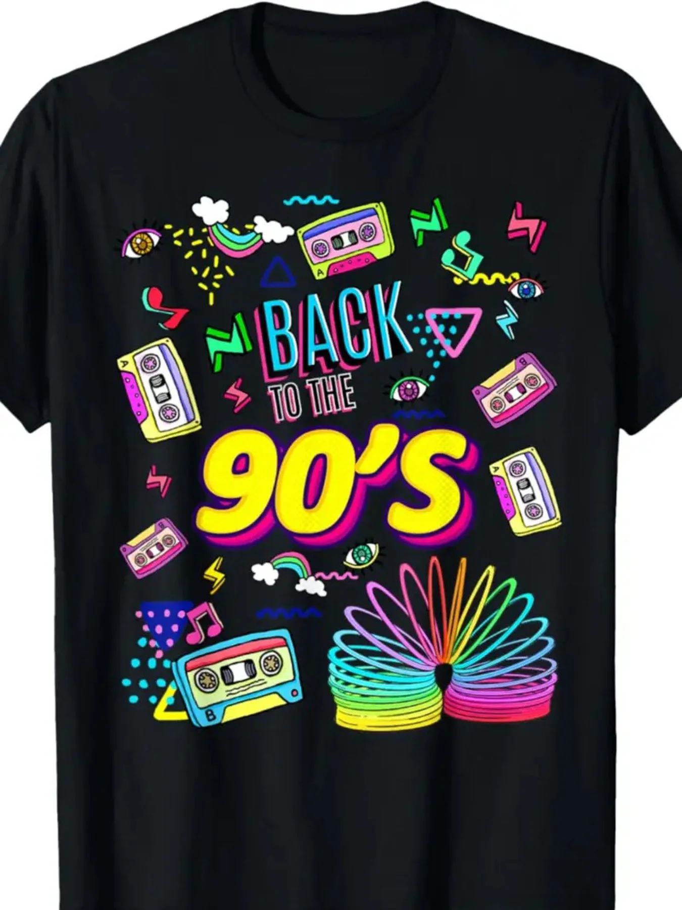 Casual Outings] Retro '90s Nostalgic Cotton Tee for Adults - Vibrant Music & Culture Graphics, 100% Pure Cotton, Round Neck
