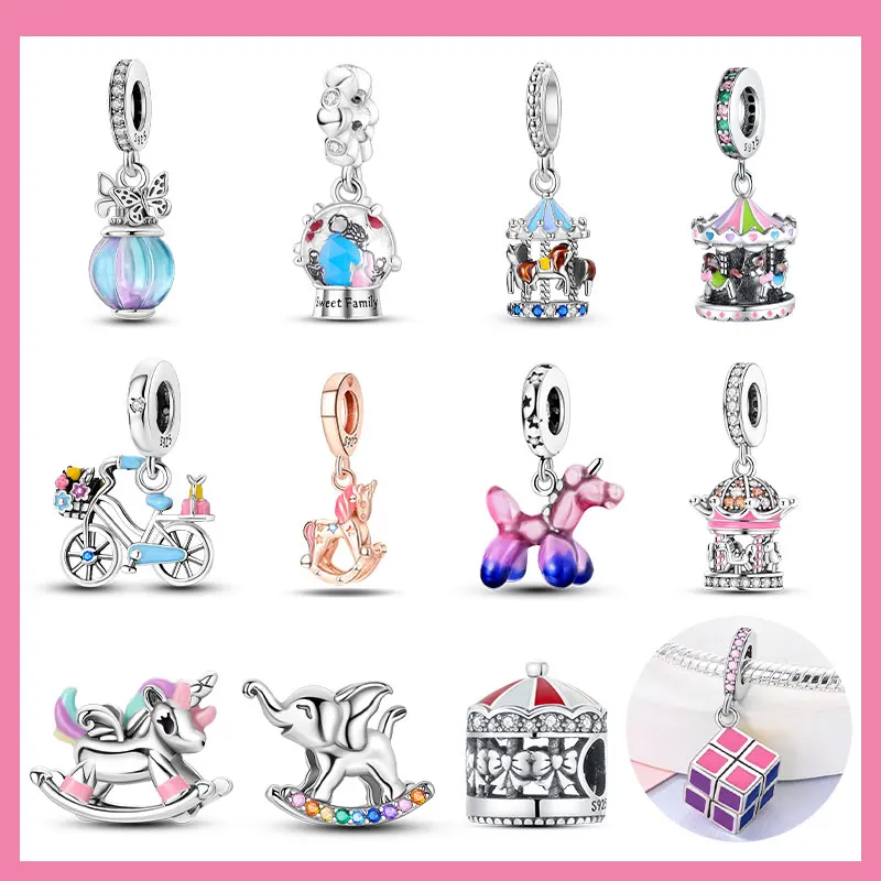 

925 Silver Golden Snowflake Magic ball Carousel Pendant Beads Fit Charm Original Bracelet Women DIY Jewelry Making Gift