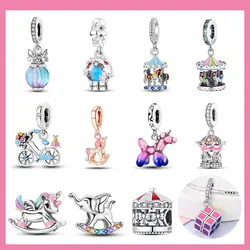 925 Silver Golden Snowflake Magic ball Carousel Pendant Beads Fit Charm Original Bracelet Women DIY Jewelry Making Gift