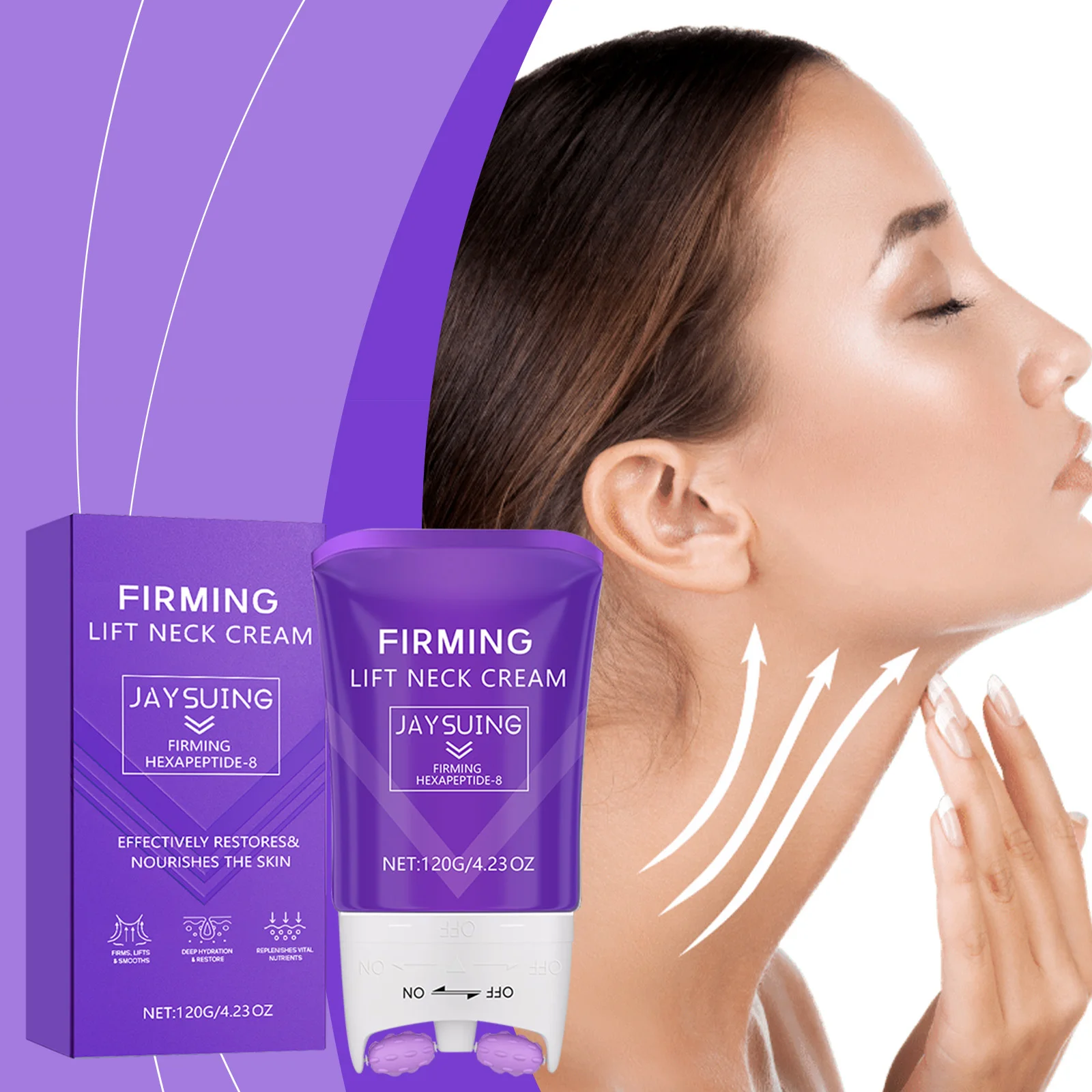 Ah-8 Firming Neck Cream Jawline Tightening Lifting Wrinkle Fine Lines Reduction Facial Skin Moisturizer Neck Cream with Roller