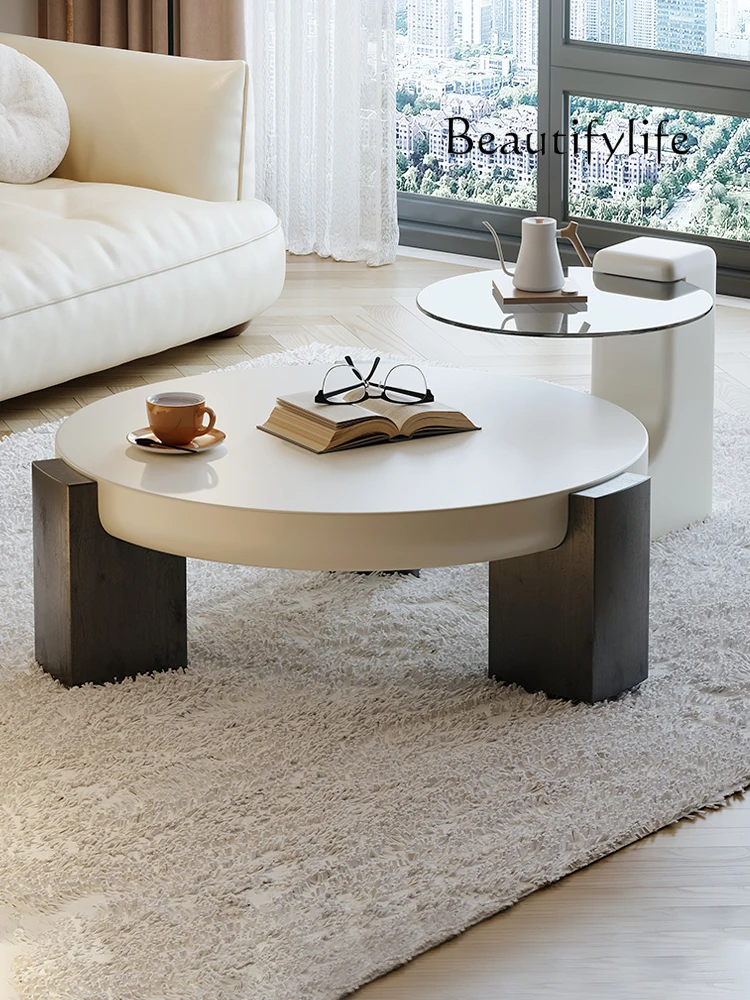 Small Apartment Living Room Home Modern Minimalist French Cream Style Size round Tea Table Combination