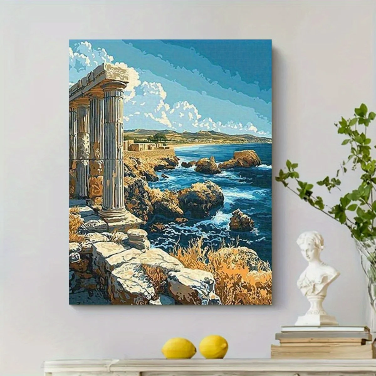 1000 قطعة من أحجية الأطلال اليونانية القديمة - منشار كبير بدون إطار مع أعمدة حجرية، المحيط الأزرق، الغيوم البيضاء والتملال - تحدي #5