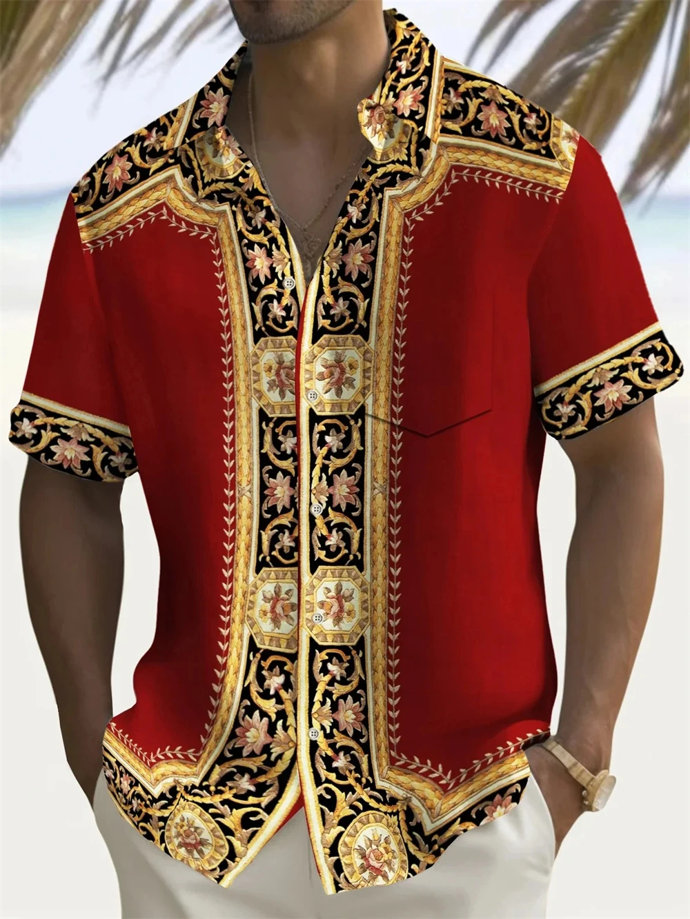 Mens Shirt Vintage Ethnic 3D Print Short Sleeve Casual Button Shirt Summer Beach Shirts Shirt Holiday Casual Blouse Streetwear