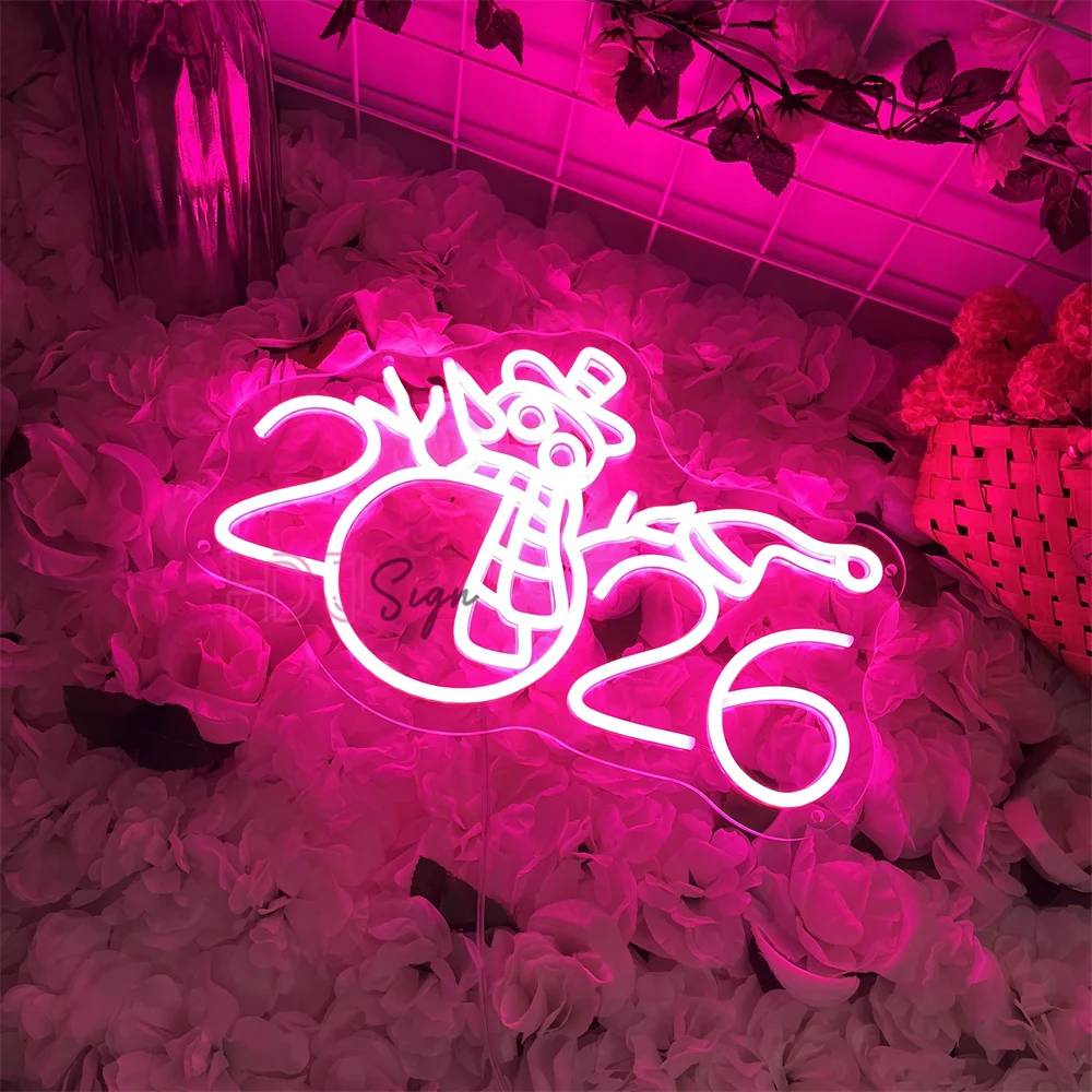 2026 Happy New Year Led Neon Signs Snowman Icons For Room Home Decor New Year Parties Clubs Decoration Neon Lights Gifts