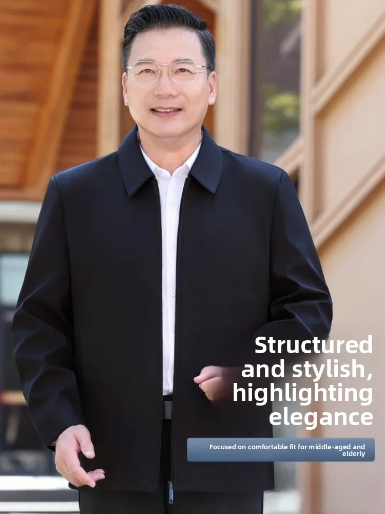 

Spring Autumn Casual Jaet Thin M Outerwear Collared Top for Middle-Aged And ly Men Comfortable Polyester Fiber