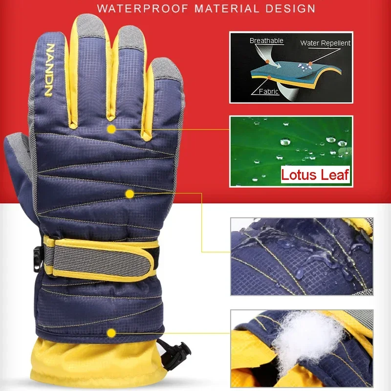 Guantes de esquí de montaña para hombre y mujer, manoplas cálidas e impermeables para Snowboard, nieve fría, S-XL de manos, invierno, 2024