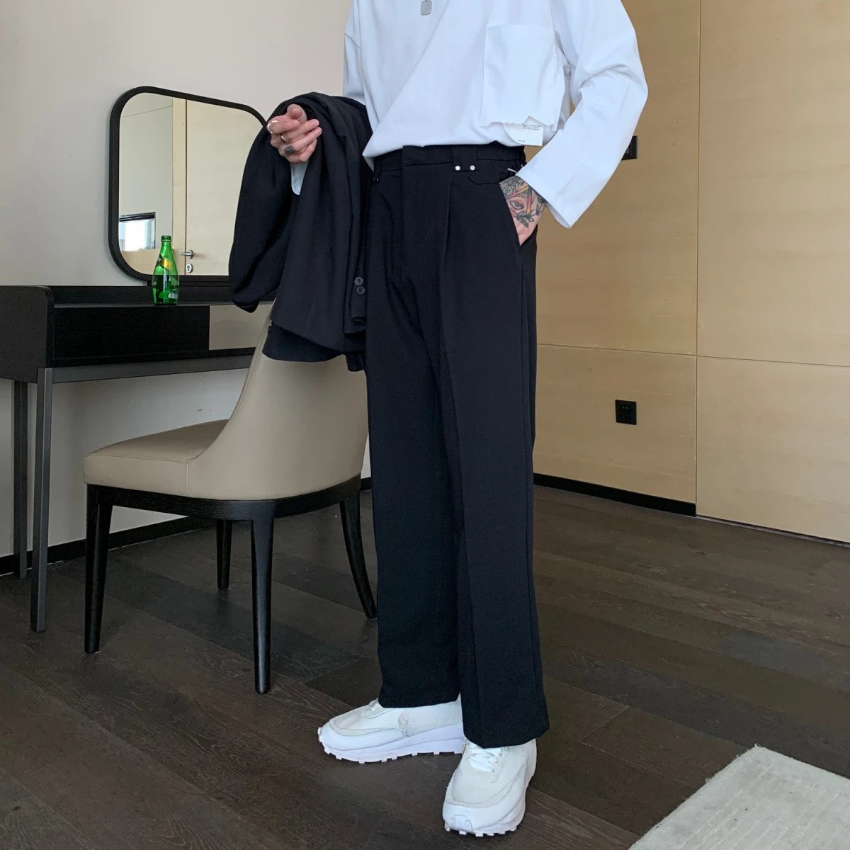 

Office Draped Cotton Black Men's Suits Pants Stylish New In High Quality Summer 2025 Fashion Luxury Cheap Up Male Suit Trousers