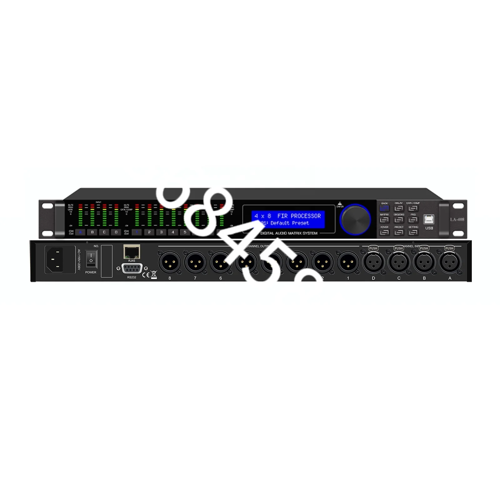 

LA-408 Professional 4 in 8 Out Stereo Stage Equalizer Audio Processor for Professional Stage Sound Equipment