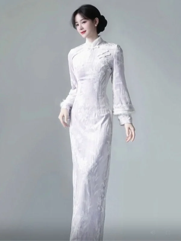 

Новая зимняя облегающая юбка-платье в китайском национальном стиле с флагом, из мягкого хлопка, средней длины...