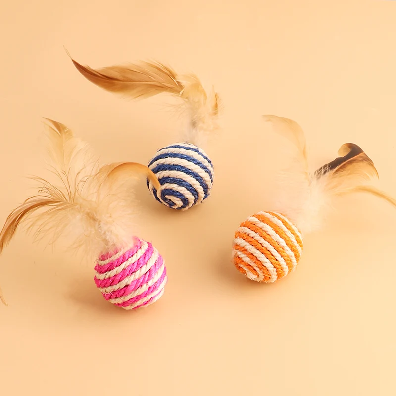 1 Pcs Feather Balls Cat Toys Brightly Colored Kitten Toy Accessories Pet Interactive Toy Ball Kitty Durable Scratching Sisal