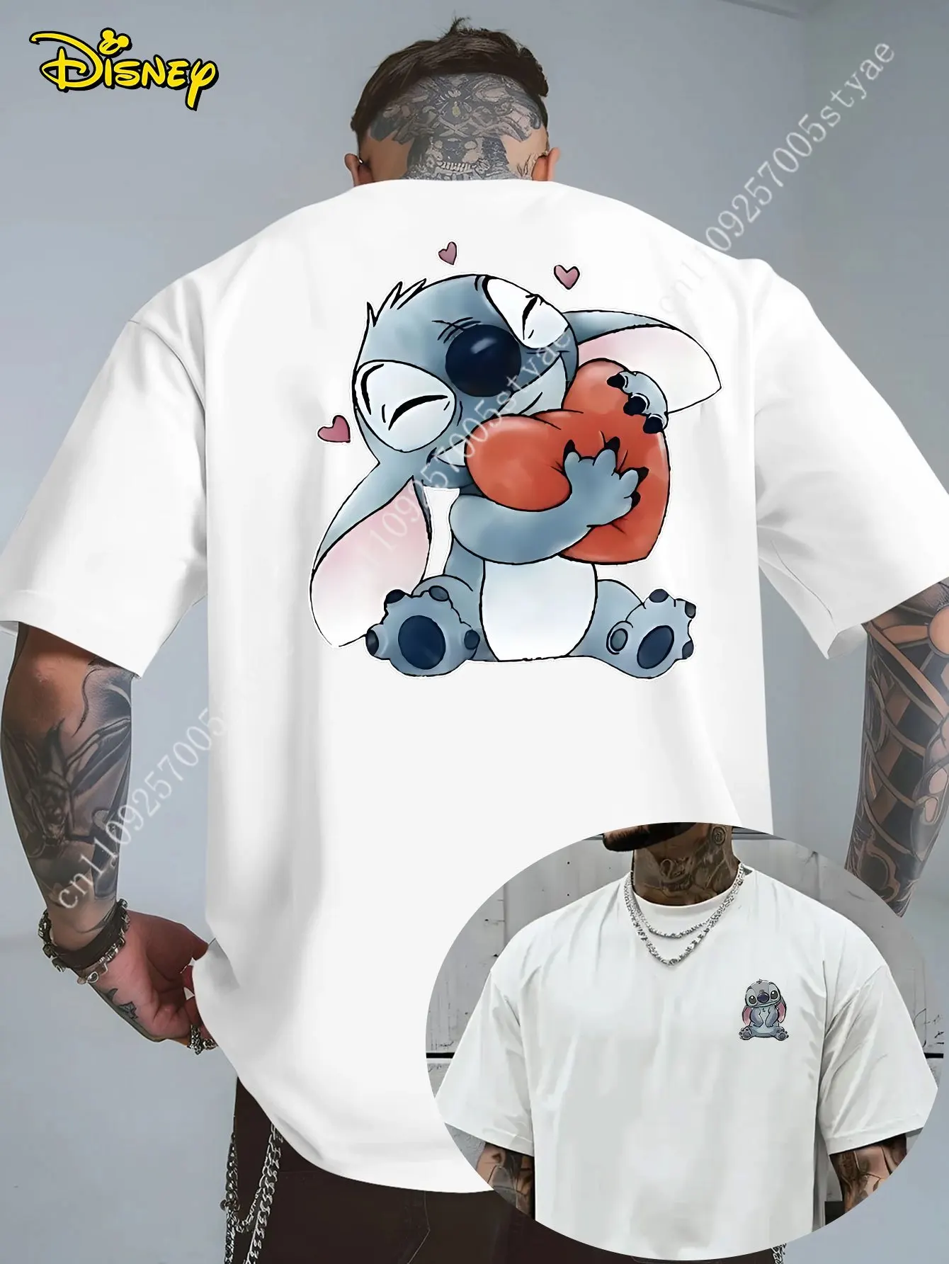 

Летняя мужская футболка с узором Disney Stitch, повседневная одежда для отдыха и тематических занятий, унисекс, хлопковая, с короткими рукавами, большого размера