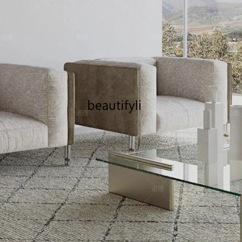 cqyNordic natural marble living room coffee table light luxury Italian style, transparent tempered glass low coffee table