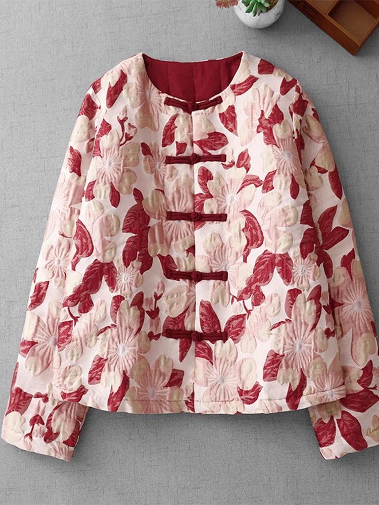 

Thiened Cotton Jaet Women's Loose Print Outerwear Warm Casual Sle Button Detail And Pear aped Body Fit Autumn W...