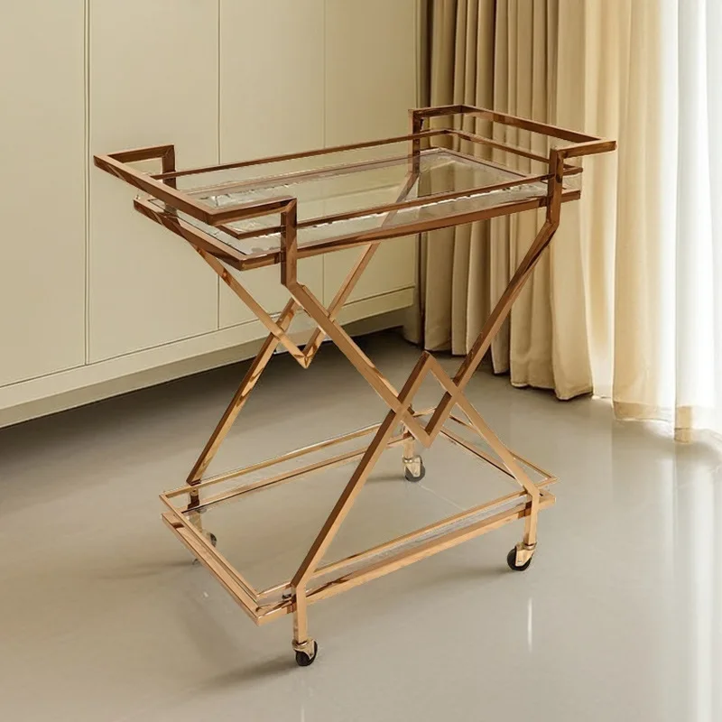 

Hotel Rooms Commercial Mobile Side Dining Cart Light Luxury Stainless Steel Cart Home Restaurant Tea Delivery Cart