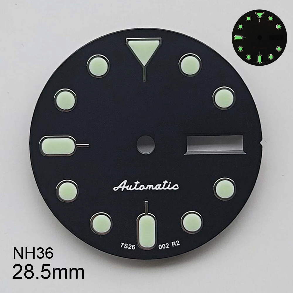 28.5mm S5 Logo SKX007 Dial Fit NH36/4R36 Japanese Movement Green Luminous High-Quality Watch Modified Accessories