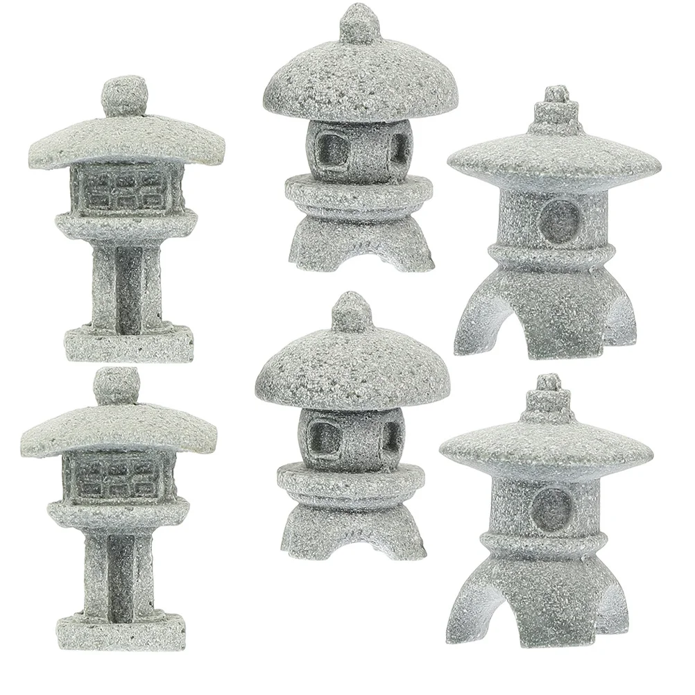 

6Pcs Sandstone Pagoda Pavilion Decor Durable Garden Ornament Bonsai Zen Micro Landscape Decoration Aquarium Fish Tank Ornament