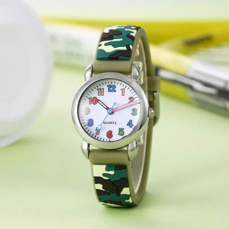 Nieuwe Cartoon Kids Watch Oceaan Oase Woestijn Sky Camouflage Band Kleurrijke Nummers Quartz Horloge Voor Kinderen Meisjes Jongens Klok Geschenken