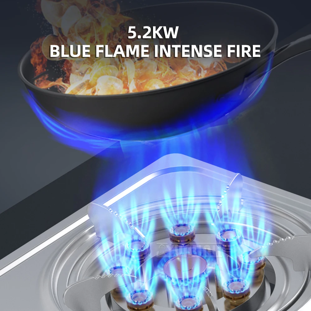 Household Stainless Steel Gas Stove 5.2kw Dual Burner Energy Efficient Cooking Range for Kitchen