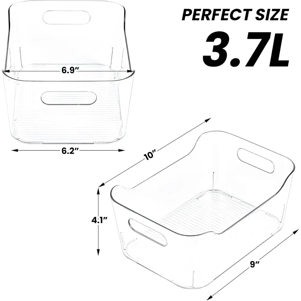 Contenedores de almacenamiento de plástico transparente, juego de 12, contenedores de organización y almacenamiento multiusos para despensa, gabinete, refrigerador, congelador,
