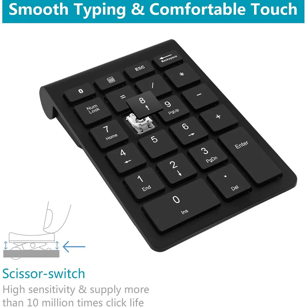 Bluetooth Wireless Numeric Keypad Portable Mini 22 Keys Number Keyboard External Number Pad for Laptop Tablet Computer