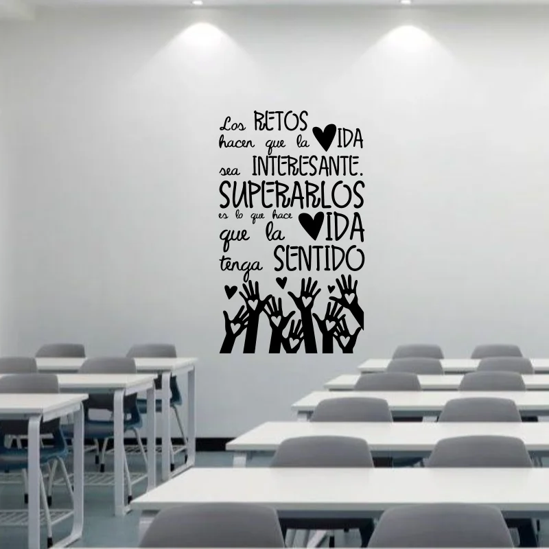 Wall Stickers With Motivating Phrase LOS RETOS HACEN QUE Spanish Quotes Decorative Decals Poster Vinyl Livingroom Murals #48