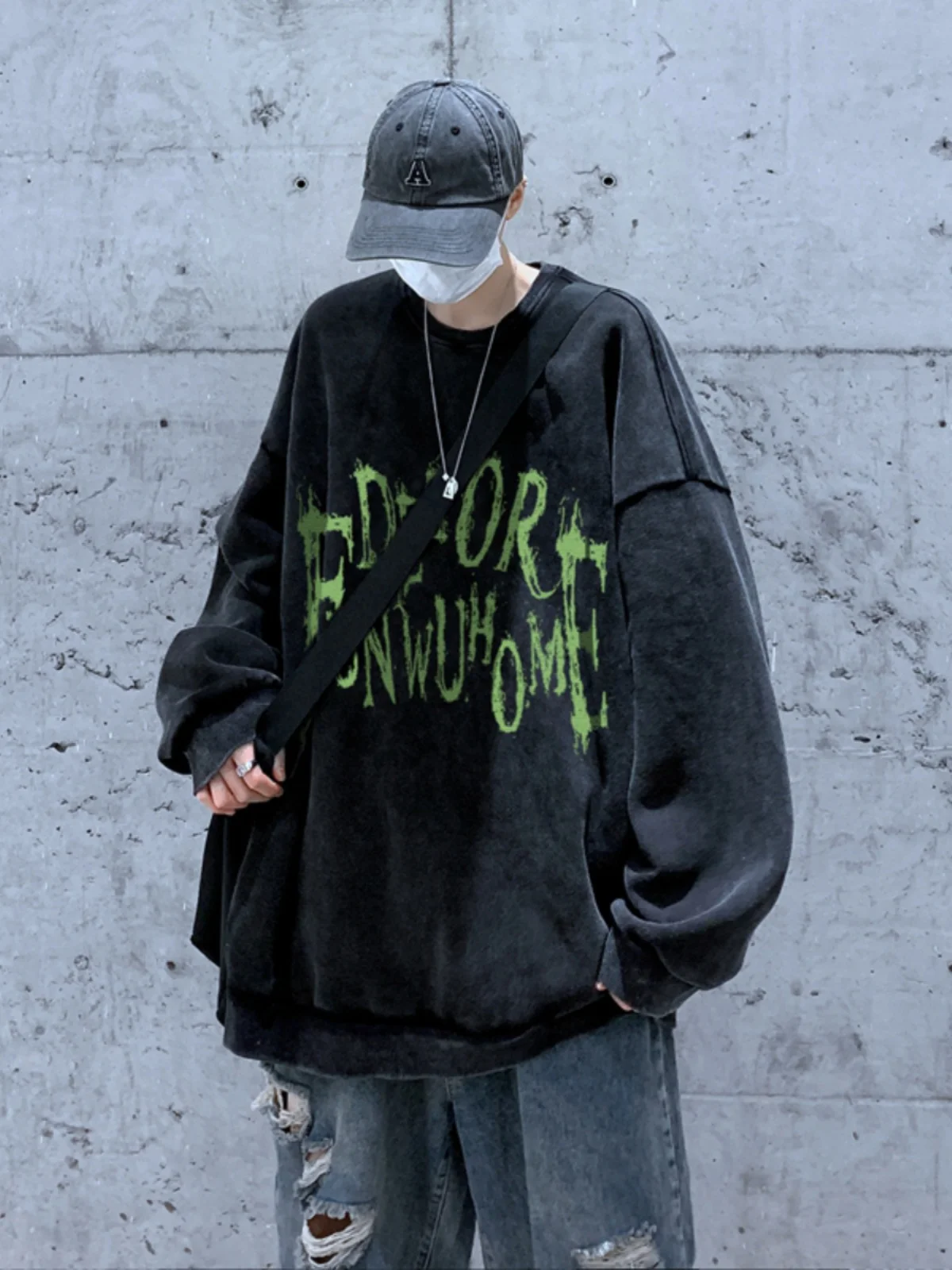 

Мужской свитшот оверсайз с круглым вырезом, повседневный, свободного кроя, модный, осенне-зимний, плотный, 300 г/м², ретро-спортивная одежда