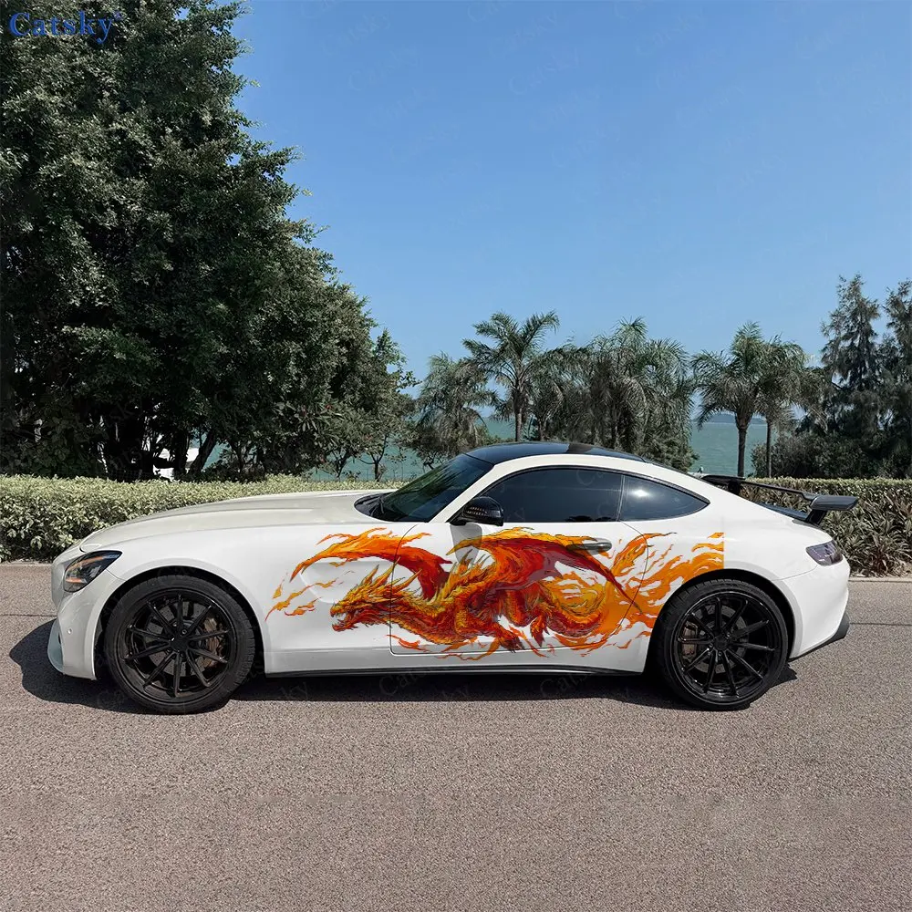 

2 шт. наклеек на автомобиль с изображением огнедышащего дракона, цветочное украшение для всего кузова, скрывающее царапины, водонепроницаемая наклейка на автомобиль. Виниловые пленки для автомобилей