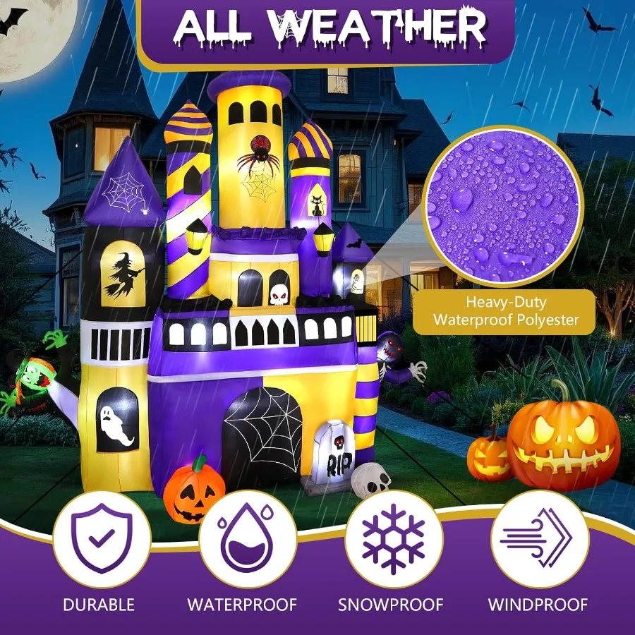 Alupssuc العملاق 11FT هالوين المطاطية القلعة الديكور في الهواء الطلق مع أضواء LED المدمج ل داخلي الجبهة ساحة الحديقة حديقة P #4