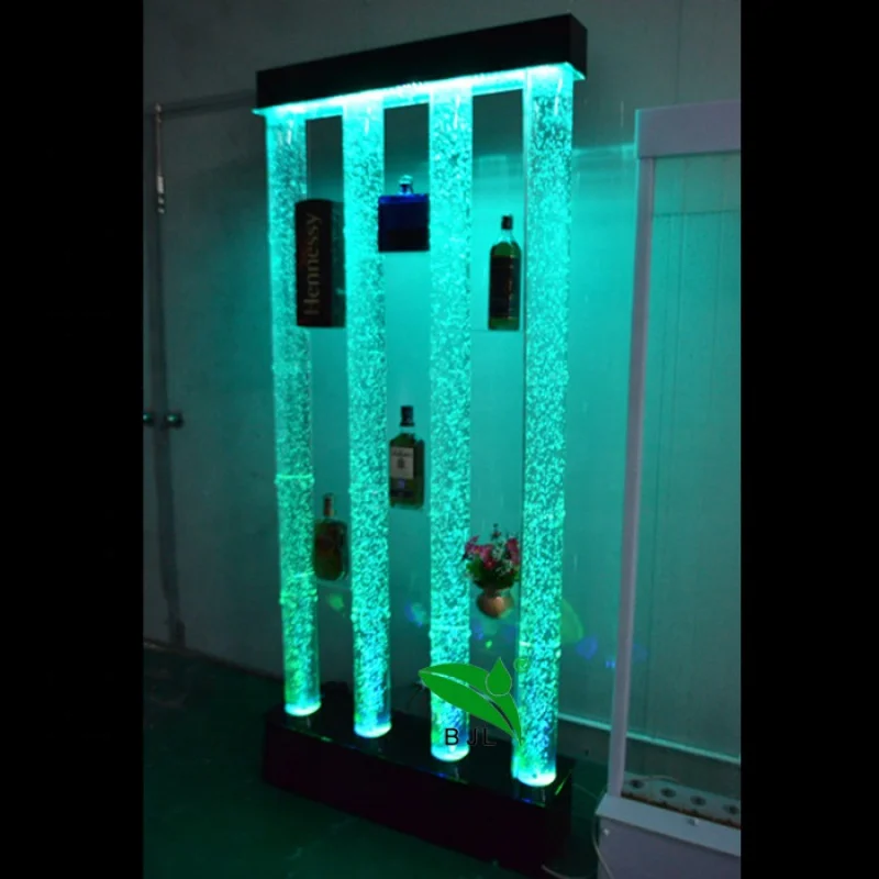 Custom, led dancing water bubble tube wall with mini beer cabinet,wine glass display cabinet