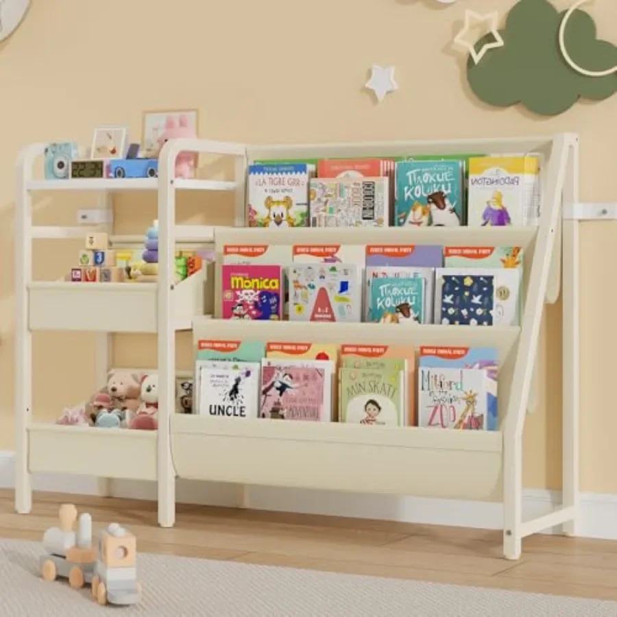 B4 Bookshelf and Toy Storage Book Shelf for Rooms Toddler Bookshelf for 3Tier Sling Baby Bookshelves Montessori Baby Bookcase f