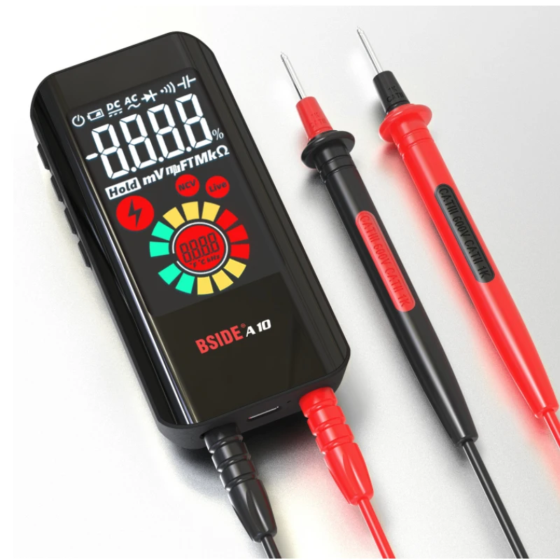 BSIDE A10 Color LCD Ultra-portable Digital Multimeter 9999 True RMS DC AC Voltage Capacitance Ohm Diode NCV Hz Fire Wire Tester