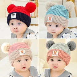 Knitted Baby Hat Cute Bear Pom Pom Kids Hat Beanies Hat Warm Autumn and Winter Boys and Girls Ear Protection Cap Hat