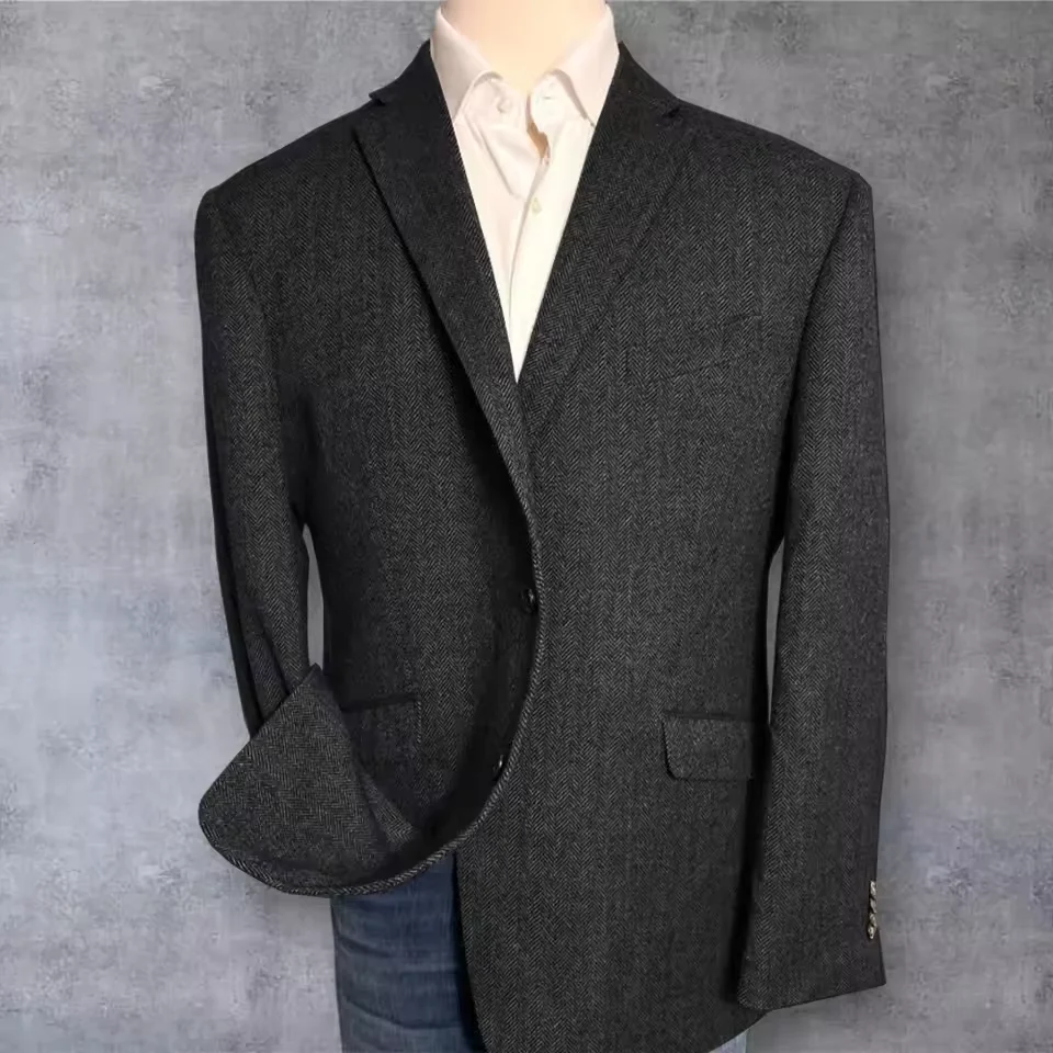 سترة بدلة متعرجة للرجال سترة واحدة الصدر ذات طية صدر السترة بقصة ضيقة وأنيقة ومريحة قابلة للتنفس ملابس عمل معطف رسمي جديد