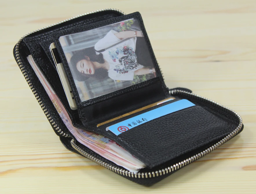 أزياء الرجال جلد طبيعي المحفظة البريدي حول قصيرة المال كليب جلدية الفاصل المحفظة عملة حقيبة محفظة أسود سفينة حر wl007