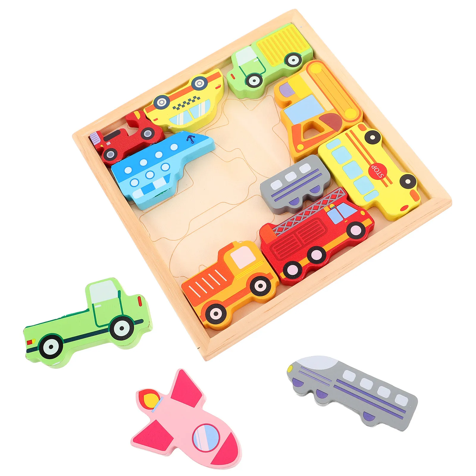 

1Set Toddlers Wooden Vehicle Matching Game Creative 3D Puzzle Board for Early Cognitive and Hand Eye Coordination Development