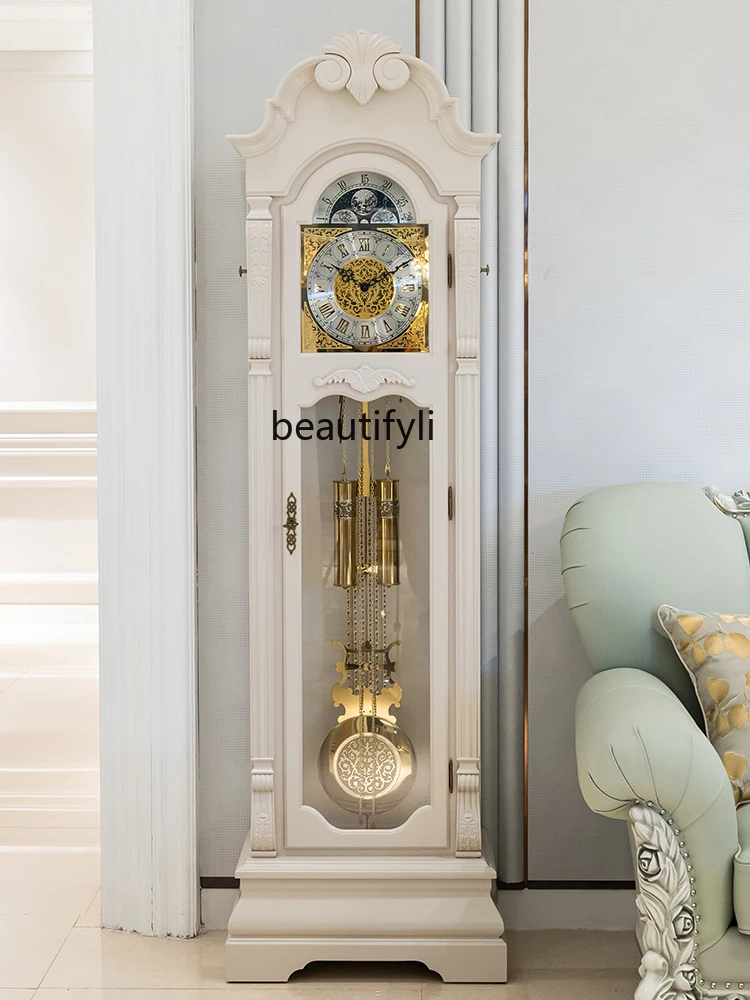 German Hermle European Style the Grandfather Clock Living Room Retro Clock Vertical White Pendulum Clock Luxury