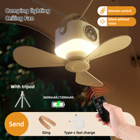 Ceiling Fan Portable Outdoor Camping Tent Canopy Ceiling Fan 7200mah Rechargeable Fan Air Cooler with Remote Control Light