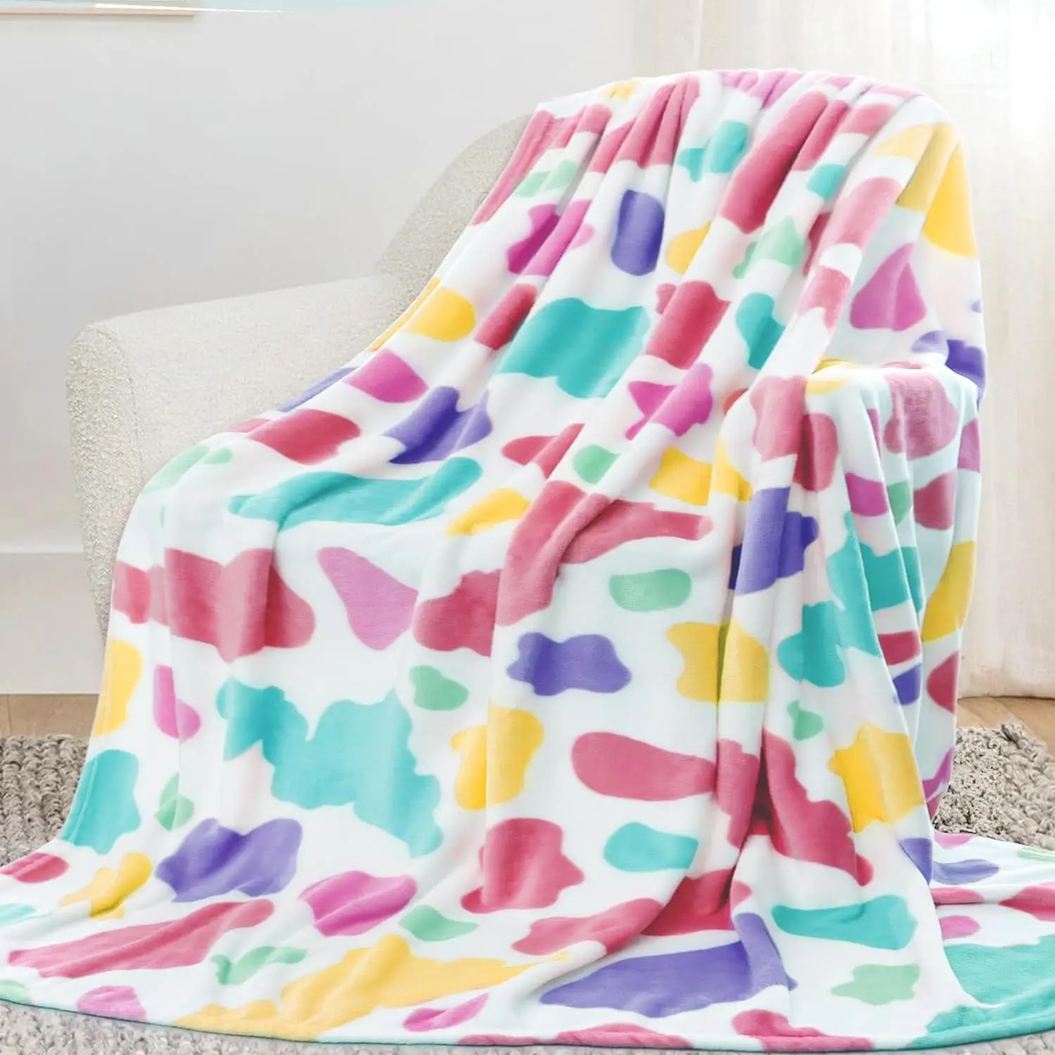 

Plush Blanket Throws Colorful Cow Print Blanket Soft Fleece Flannel Small Throw Blanket for Couch